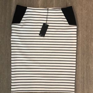 Black and white striped pencil skirt
